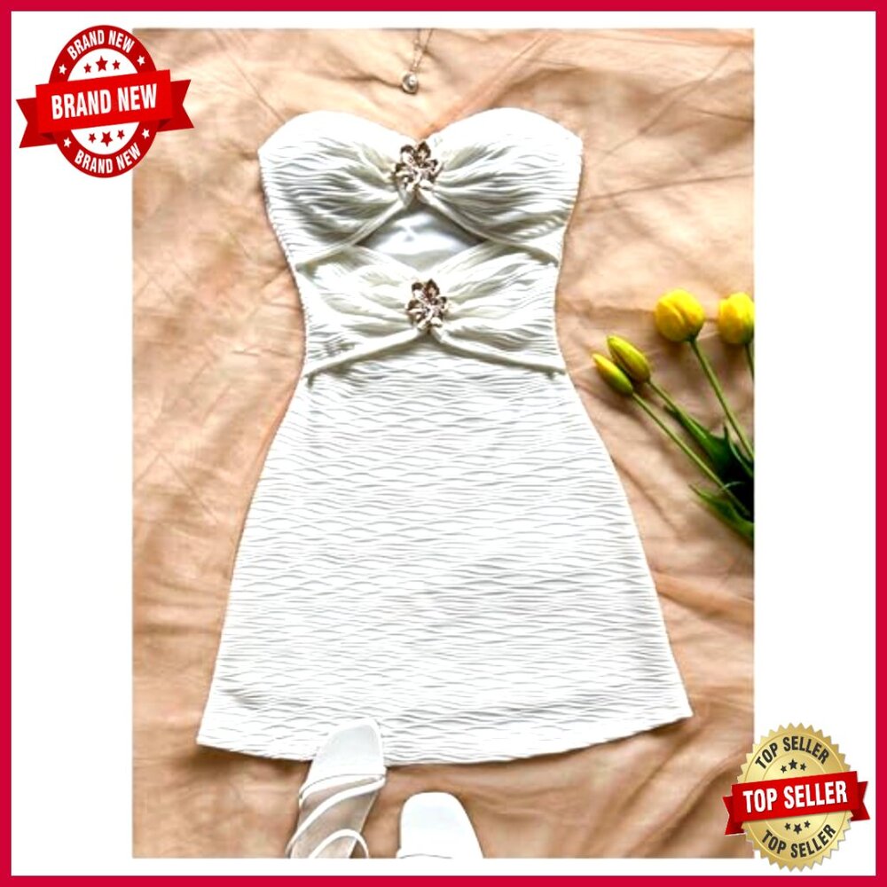 Strapless Bodycon Mini Dress with Floral Cut Out, Polyester Blend, Party Club - Picture 5 of 5